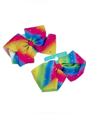 Set of 2 Large Rainbow Pride Hair Bow Clips Barrettes Rhinestones Copper Key